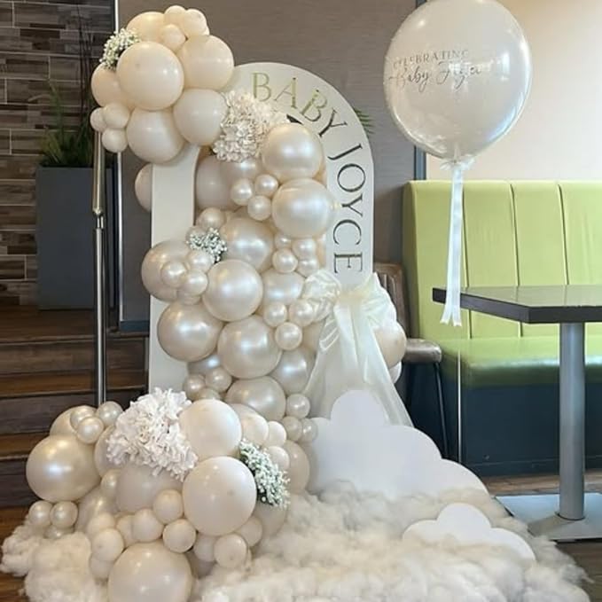 Pearl White Sand Balloons Pearl Beige Balloons Garland Arch Double-Stuffed White Balloon Different Sizes 18/12/10/5inch 61pcs Ivory Cream Balloon for Wedding Birde to be Birthday Anniversary Decor
