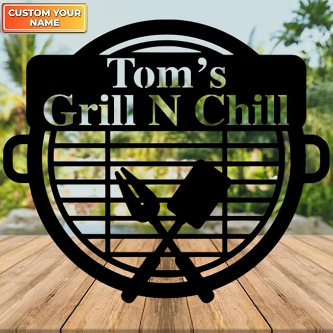 Custom Name BBQ Metal Sign, Personalized Metal Bbq Sign Dad's Bbq Sign Beer & Bbq Grilling Gifts Father's Day Gift Husband Birthday Gift Backyard Decor Gift For Dad