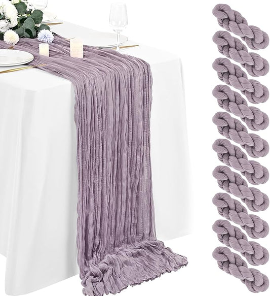 10 Packs Cheesecloth Table Runner Grape,10Ft Rustic Gauze Boho Wedding Table Runner Decoration, Wedding Table Decor Table Cloth for Wedding Party Bridal Shower Table,35x120 inch