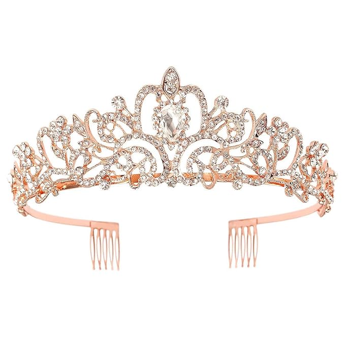 Schmoopy Tiara Crown for Women, Crystal Tiara for Bridal Prom Queen Birthday Birthday Party (A-Rose)