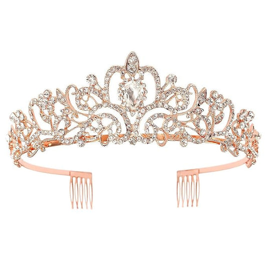 Schmoopy Tiara Crown for Women, Crystal Tiara for Bridal Prom Queen Birthday Birthday Party (A-Rose)