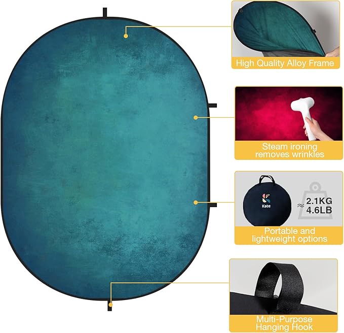 Kate Collapsible Backdrop Pop Up Backdrops Portable Red Cyan Photo Background, Video Conference, Portrait Photography, 5x6.5ft