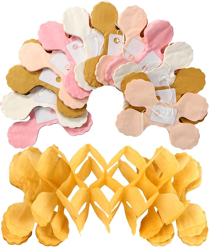 Pink-Peach Gold Party-Decorations Streamers-Garland - 12pcs 4-Leaf Clover Paper Streamer,Bridal Shower Girls Baby Shower Birthday Engagement Wedding Bachelorette Brunch Banners Decor Ouruola