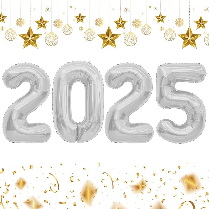 2025 Balloons, 40 Inch 2025 Number Balloons, 2025 Silver Balloons, Large Foil Happy New Year Balloons for New Year Eve Party Supplies 2025, New Years Decorations 2025, Christmas, Wedding, Birthday