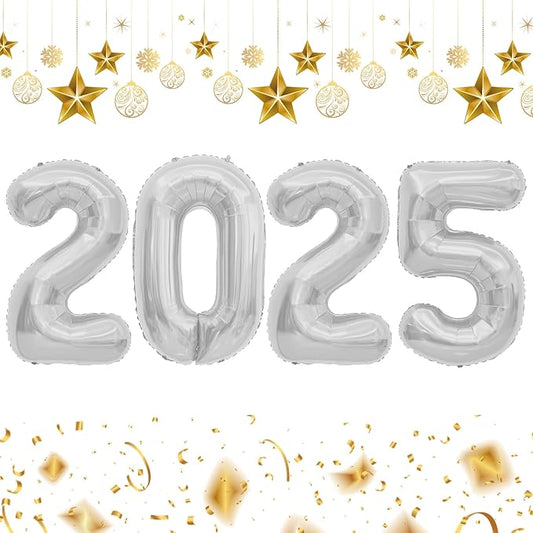 2025 Balloons, 40 Inch 2025 Number Balloons, 2025 Silver Balloons, Large Foil Happy New Year Balloons for New Year Eve Party Supplies 2025, New Years Decorations 2025, Christmas, Wedding, Birthday
