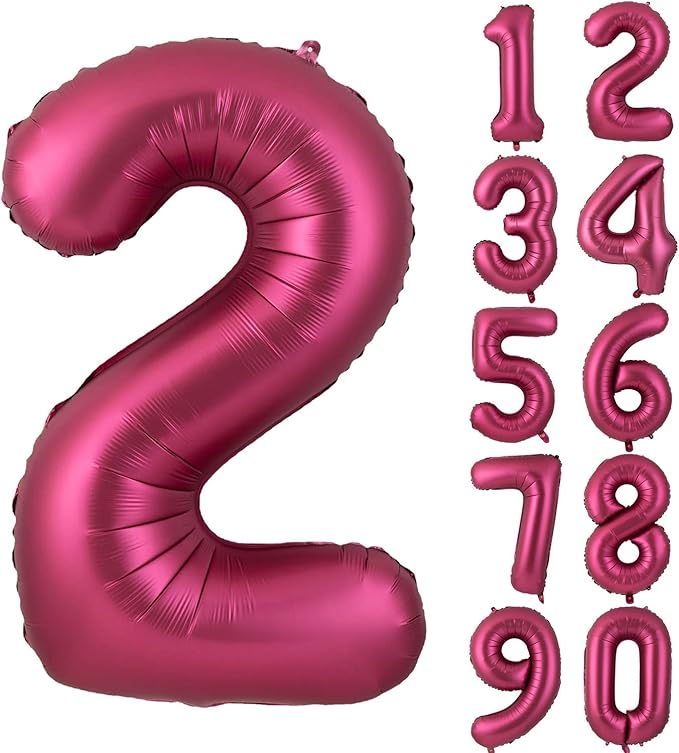 Number 2 Balloons 40 Inch Wine Red Burgundy Foil Helium Large Balloons for Birthday Party Anniversary Decorations（Digital 2）