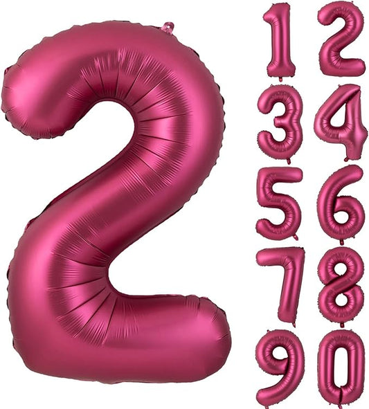Number 2 Balloons 40 Inch Wine Red Burgundy Foil Helium Large Balloons for Birthday Party Anniversary Decorations（Digital 2）