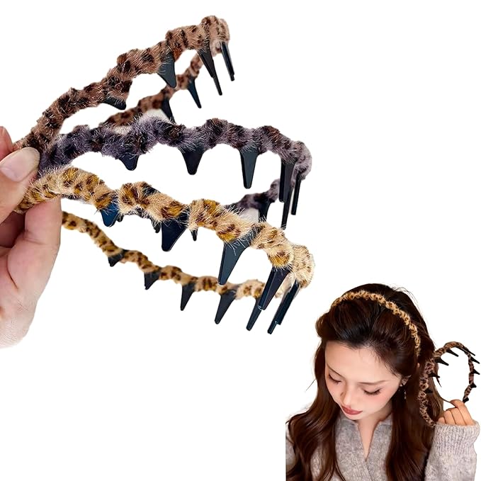 3PCS Retro High Skull Headband Wedding Party Elegant Reversible Headband with Teeth High Cranium Headbands for Women (Leopard)