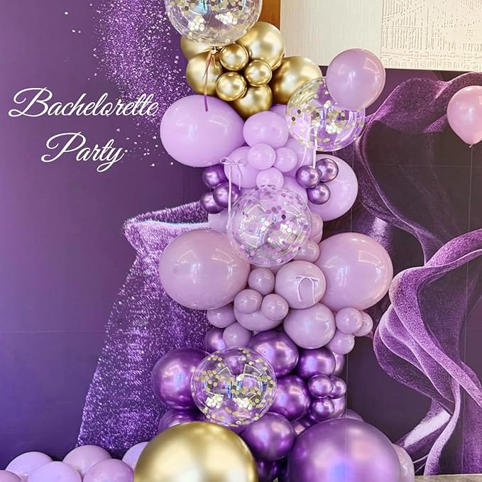 Purple and Gold Balloons Arch Kit, 155Pcs Lavender Dark Purple Pastel Purple Lilac and Gold Balloon Garland for Baby Girl Princess Party Birthday Graduation