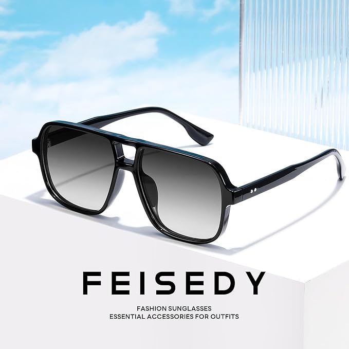 FEISEDY Retro Square Aviator Sunglasses Women Men 70s Vintage Trendy Plastic Frame Sun Glasses B4158