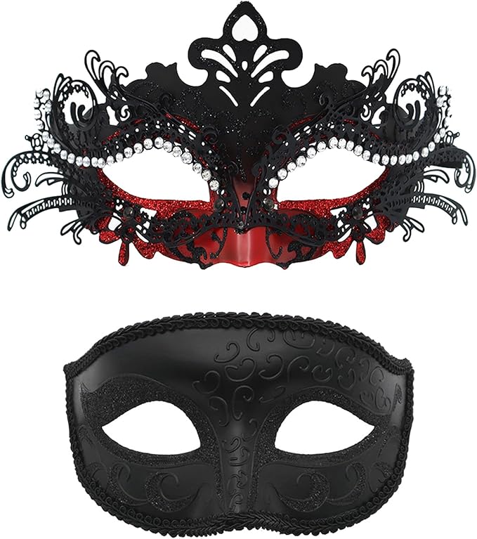 Couple Masquerade Mask Set - Venetian Style Masks for Halloween, Costume Parties and Carnival