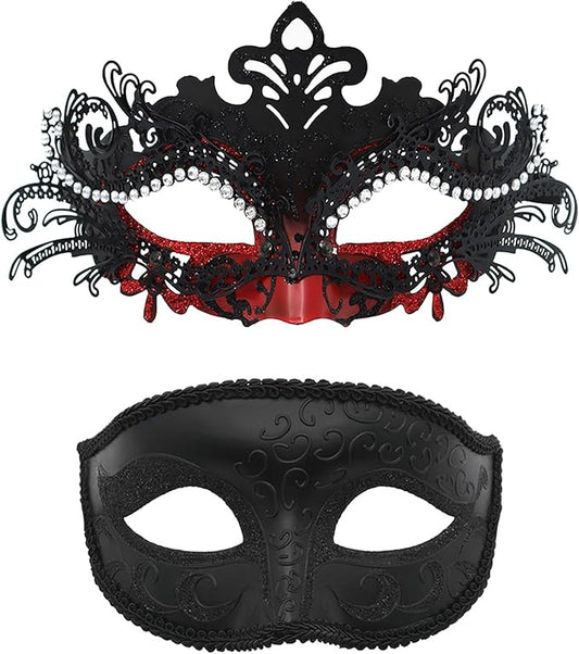 Couple Masquerade Mask Set - Venetian Style Masks for Halloween, Costume Parties and Carnival