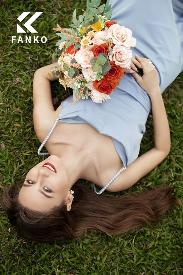 FANKO Rose Artificial Flowers Combo for DIY, Fake Orange Rose Silk Flowers Greenery, Faux Flowers for Wedding Bridal Bouquet, Baby Shower, Table Centerpieces, Floral Arrangement, Party Home Decoration