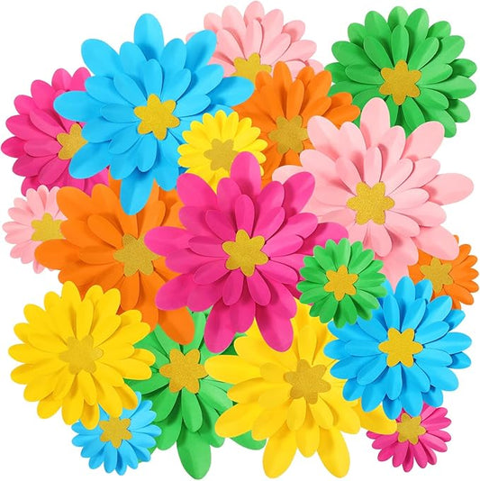 18 Pcs Mexican Paper Flowers Decor for Wall DIY Paper Fiesta Bulletin Board 3D Colorful Mexican Backdrop Decoration for Classroom Back to School Carnival and Holiday Party(Rounded Star,Rainbow)