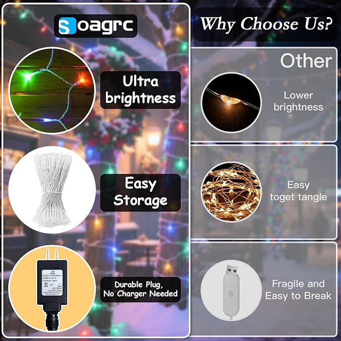 132FT 400 LED Christmas Tree Lights, Bright Multicolor Outdoor Christmas String Lights for House, Fairy Lights with 8 Modes, Waterproof & Durable Indoor Outdoor Decor, Timer Included