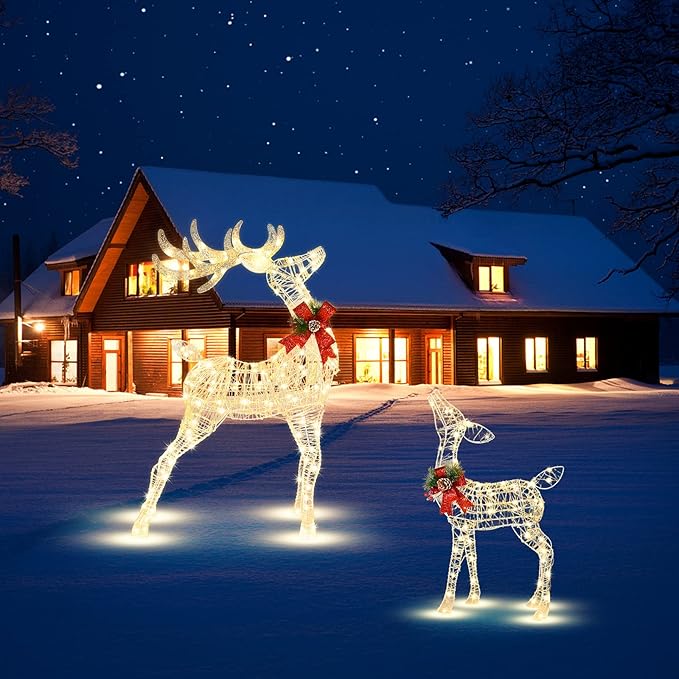 Tangkula 4.4 FT Christmas Lighted Reindeer, Outdoor Yard Christmas Decorations with 120 LED Lights, Artificial Xmas Décor with Stakes and Zip Ties, Indoor/Outdoor Festive Holiday Decoration