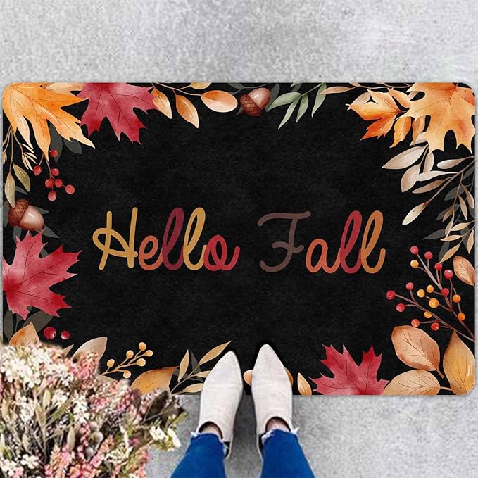 InterestPrint Fall Door Mat, Fall Welcome Door Mats Outdoor Indoor Autumn Leaves Doormat for Front Door Decoration, Fall Maple Leaf Door Rug for Thanksgiving Farmhouse Decor, 24"x16"inch