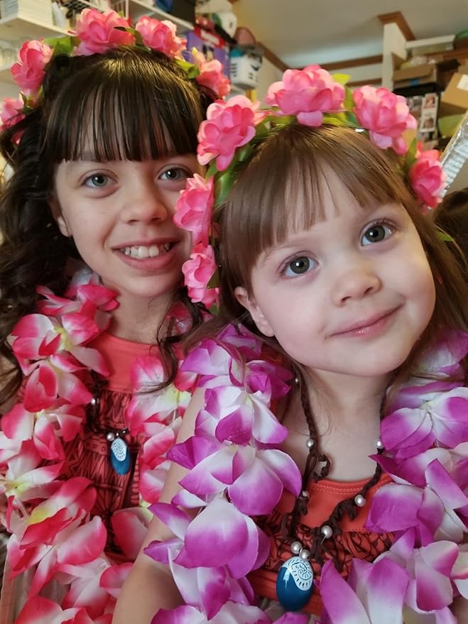 Hawaiian Leis Set,Hawaiian Luau Flower Leis Necklace Headband Bracelets Set,Essential Party Decorations for Birthday, Graduation, and Wedding Celebrations (Colorful)