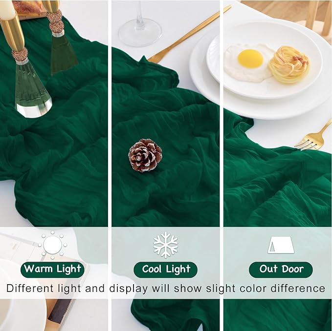 10 Pack Emerald Green Table Runner 120 Inch Cheesecloth Table Runner 10FT Boho Gauze Table Runner Long Cheese Cloth Table Runner Semi Sheer Runners for Wedding Bridal Baby Shower Party