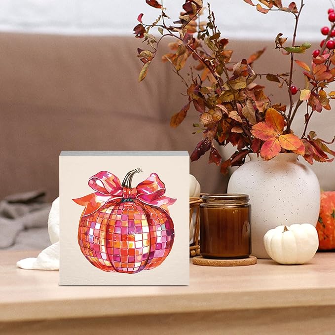 Pumpkin Fall Decor Cute Fall Decorations for Home Office Thanksgiving Autumn Decor Funny Disco Pumpkin Decorations for Desk Table 5 x 5 inches