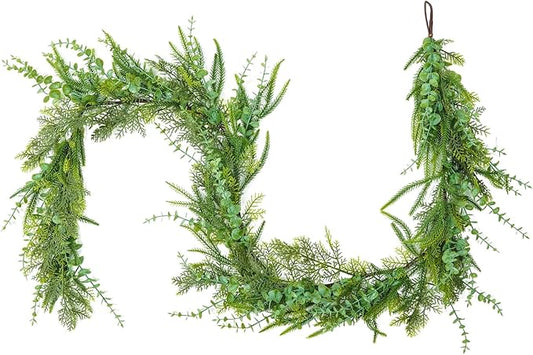 Real Touch Christmas Garland, Thick and Lush, Soft Bendable, Lifelike Cedar Garland Realistic, Christmas Garland for Mantle, Party Décor(Eucalyptus Cedar, 9 FT)