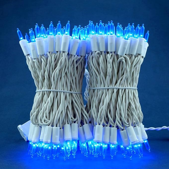 200 Blue LED Christmas Lights with White Wire, Pack of 2 Sets 33 ft 100 Count UL Certified Commercial Grade String Light (Blue)