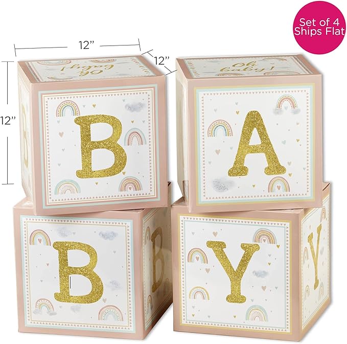 Kate Aspen Boho Rainbow Baby Block Box Photo Prop Decoration & Nursery Décor (Set of 4 Spells BABY)
