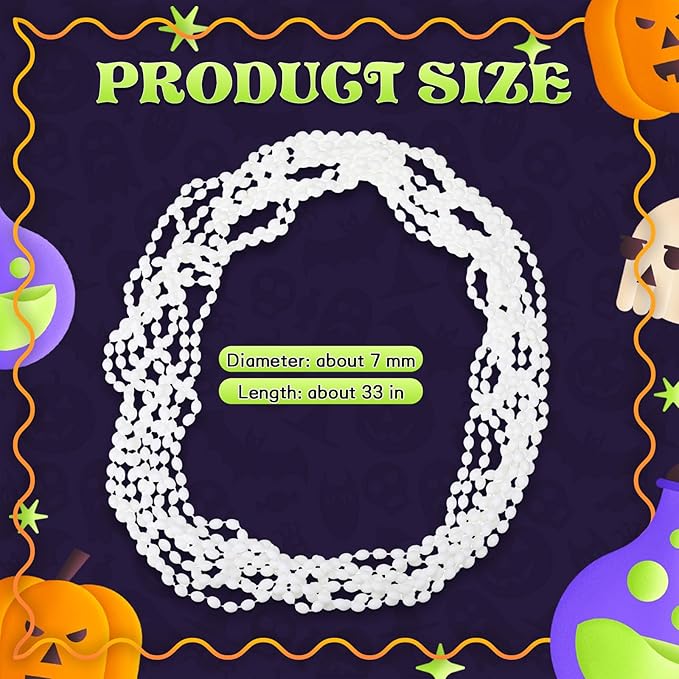 Riceshoot 200 Pcs White Bead Necklace Bulk Mardi Gras Oval Beads Necklace Party Favors 33" 7mm Metallic Color Beaded Costume Necklaces for Halloween Christmas Festive Event Accessories