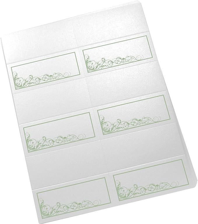 Scribble Vintage Swirl Printable Place Cards, Sage (Choose Color), Set of 60 (10 Sheets), Laser & Inkjet Printers - Wedding, Party, Dinner, and Special Events - Made in the USA