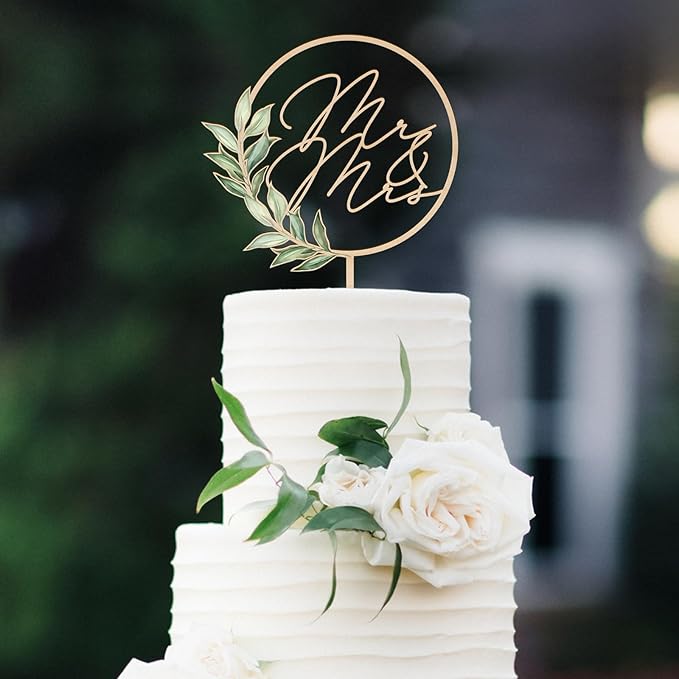 Mr & Mrs Cake Topper in Wood Greeny Wedding Cake Topper Decoration