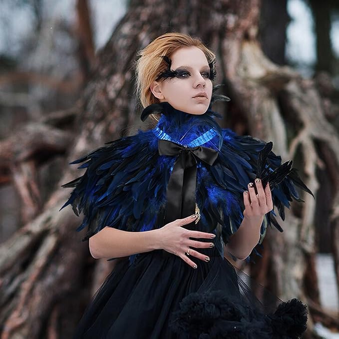 Gothic Natural Feather Shrug Feather Shawl Wrap Cape Victorian Collar for Halloween Cosplay Party Costume Accessories