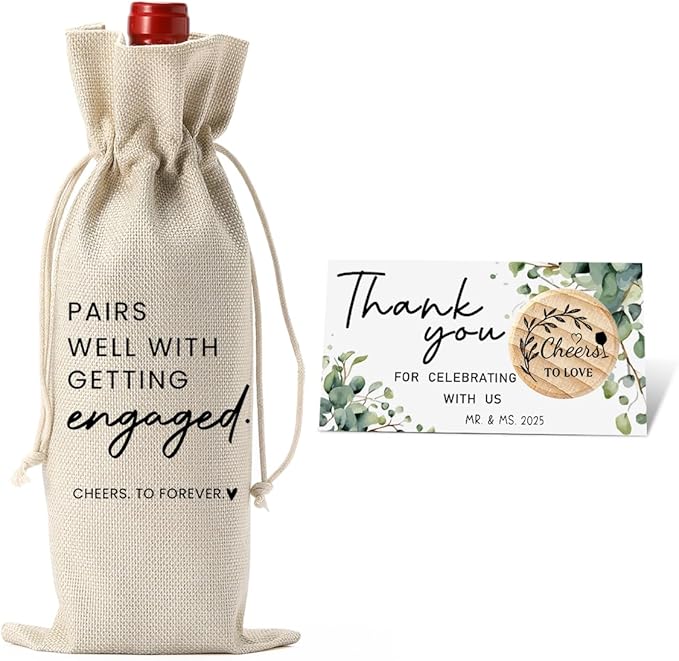 Engaged Gifts Engagement Gifts for Couples Her Engagement Party Decorations Gift for Couple Wine Bag Pairs Well with Getting Engaged Wine Bottle Bag with Thank You Card And Stopper