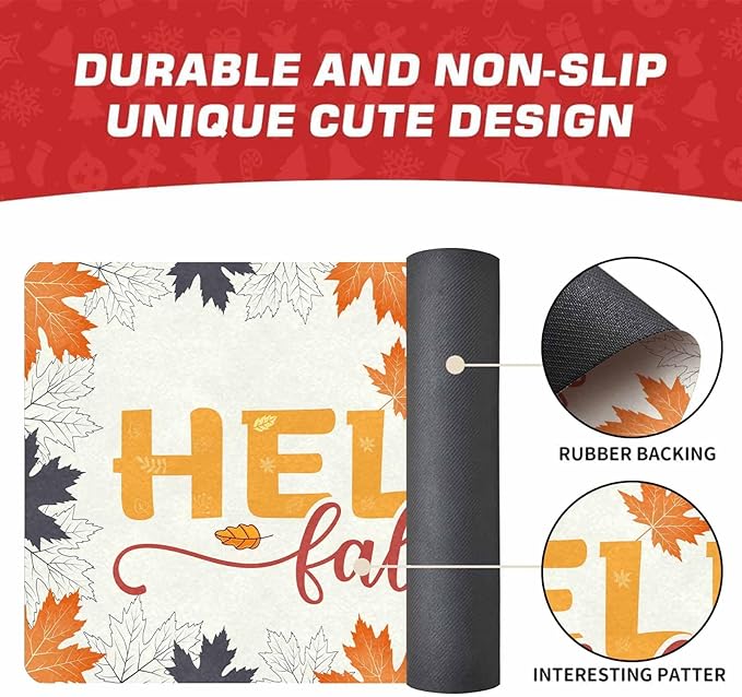 Thanksgiving Door Mat Hello Door Mat Fall Doormat, Fall Maple Leafs Doormat for Indoor Outdoor Entrance Floor Mats Non Slip Autumn Harvest Vintage Thanksiving Decor Rubber Welcome Mats, 24"x16"inch