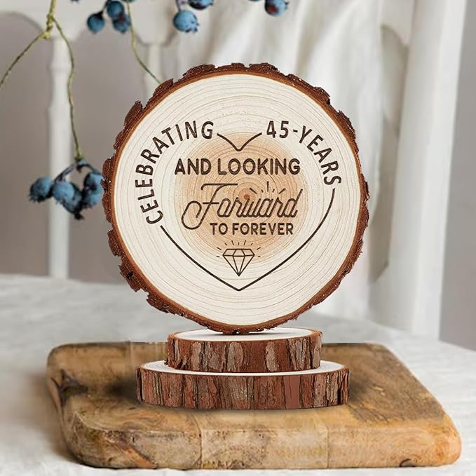 Anniversary Cake Topper - Personalized 45th Wedding Cake Toppers, Celebrating 45 Years and Looking Farward to Forever Custom Wood Rustic Decorations, Cheers to 10, 16, 25, 30, 50, 70 Birthday Gifts