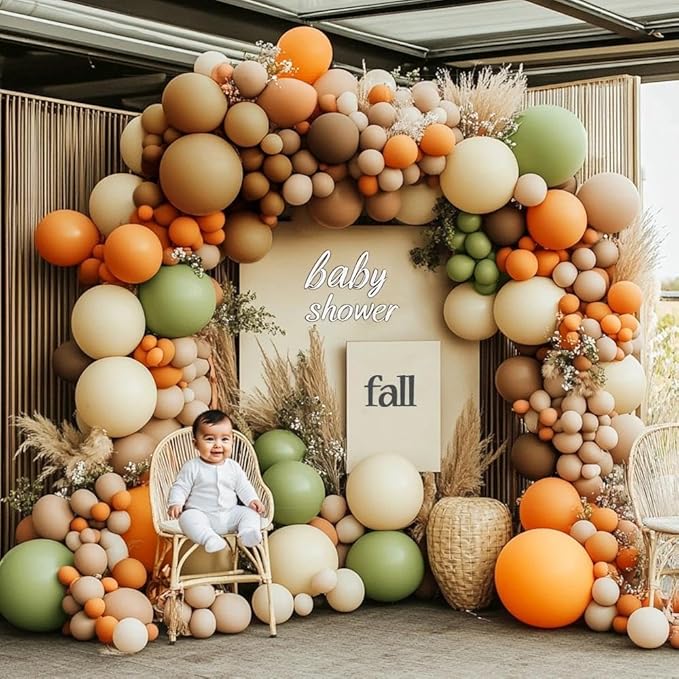 Green Orange Brown Balloon Garland Double Stuffed Dusty Green Dark Brown Balloons White Sand Coffee Fall Balloon Arch Kit for Birthday Woodland Baby Shower Dinosaur Autumn Theme Party Decoration