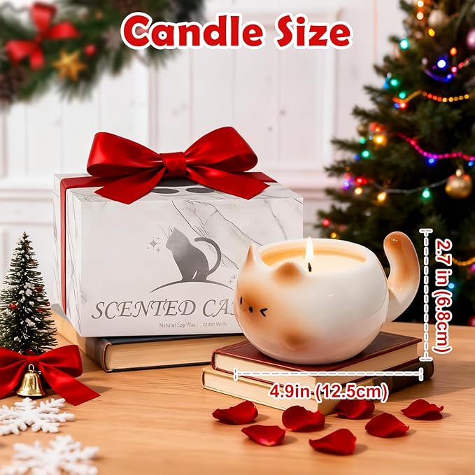 Scented Candle, 17oz Rose Scented Jar Candle, Cat Shaped Aromatherapy Candle for Home Decor, Room Freshener, Home Fragrance, Holiday Gifts for Women, Friends, Christmas