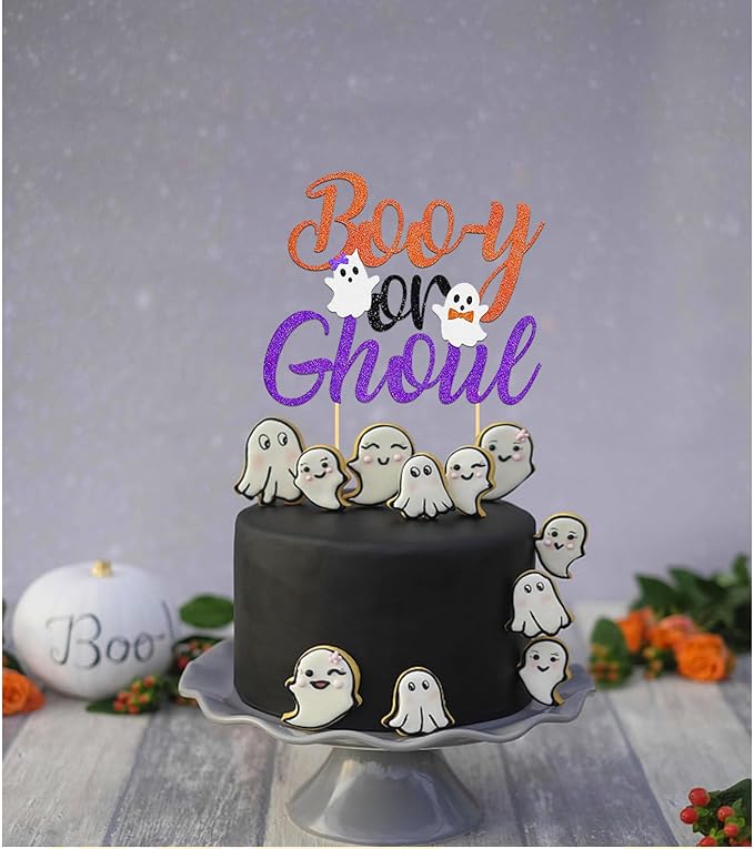 Halloween Boy or Girl Cake Topper - Gender Reveal Party Decorations (Orange)