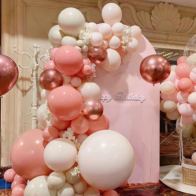 Pink and Gold Balloons Garland Arch Kit, 166Pcs Dusty Pastel Pink White Sand Rose Gold Metallic Balloon for Wedding Bridal Shower Princess Party Girl Birthday Baby Shower Decoration