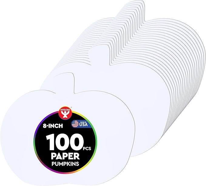 Hygloss Pumpkin Bright Cut Outs Products Shape Paper Arts & Crafts-Many Creative Uses-Fall-Themed Activities- White -8 Inches-100 Pcs