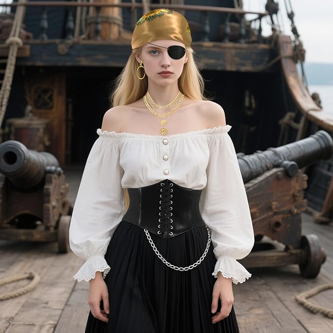 CICOCI Men Pirate Costume Accessories Set for Women Pirate Hat Head Scarf Corset Belt Dress Accessories