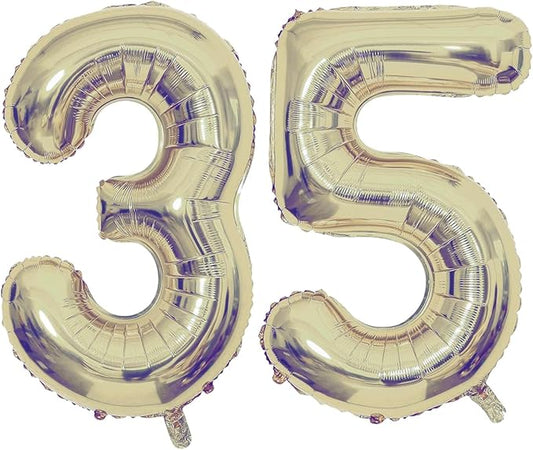 Champagne Gold 35 Number Balloons, 40 Inch Giant Number 35 Balloons Foil Mylar Helium Light Gold Number Balloons for 35th Birthday Party Supplies Anniversary Event Celebration Decorations