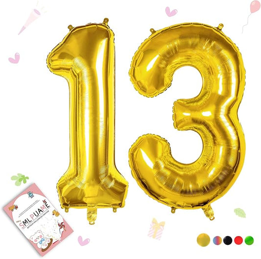 Smlpuame 40 inch Number Balloon 0-9 Gold Large Number 13 Balloons, Digital Balloons for Birthday Party Celebration Decorations Supplies, Helium Foil Number Balloons for Wedding Anniversary