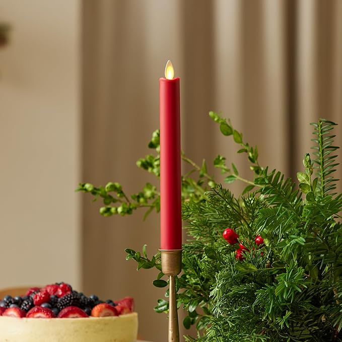 Luminara - Flameless Battery Operated Taper Candle - Holiday Red - Pack of 1-1x9.5 - LED Flickering Flame - Realistic Safe for Home Kids and Pets