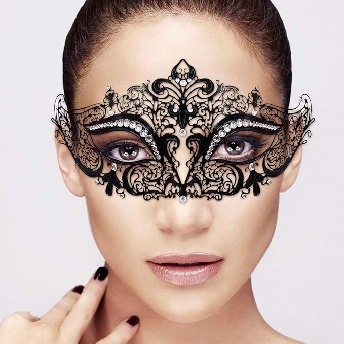 Venetian Masquerade Mask for Women - Ultralight Shiny Metal Rhinestone Party Evening Prom Ball Mask