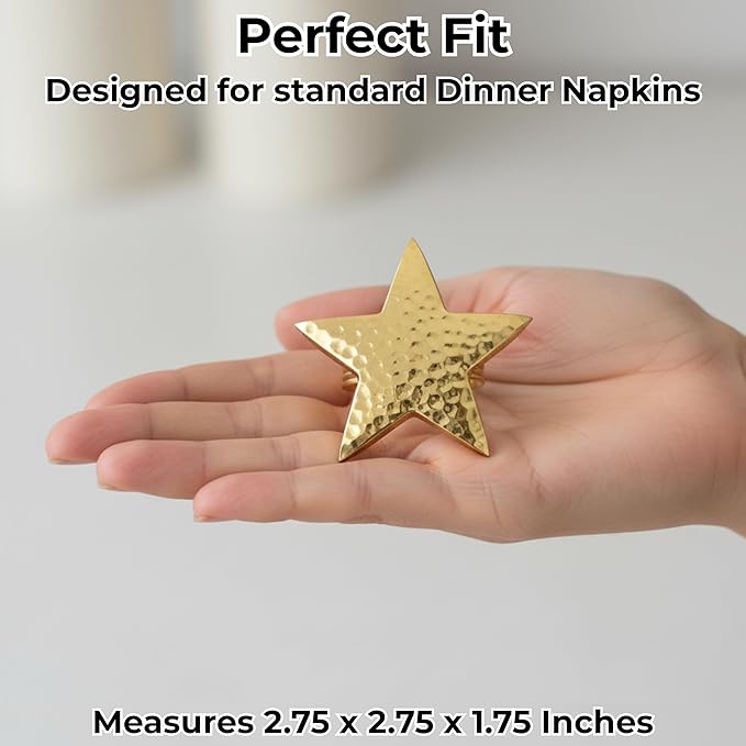 12 Pcs Lightweight Metal Napkin Rings - Gold Star Metal Holders for Elegant Table Decor, Parties, Weddings, Holidays, Everyday Dining - Metallic Adornment for Table Settings - CLEENTABLE