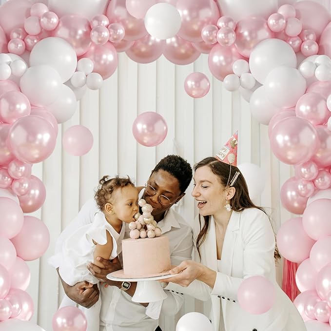 Pink Balloon Arch Kit 108Pcs Double Stuffed Balloons Garland Including Pink Pearl White Macaron Pink Balloons Different Size for Wedding Birthday Baby Shower Bachelorette Party Decorations