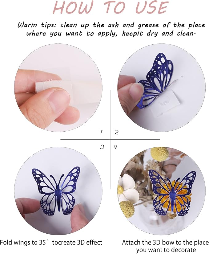 40 PCS Laser 3D Butterfly Cupcake Toppers - Hollow Arts Cake Decorations for Baby Shower, Wedding, Fairy Birthday Party Supplies - Wall Sticker Decoration Mixed Styles Dark Blue