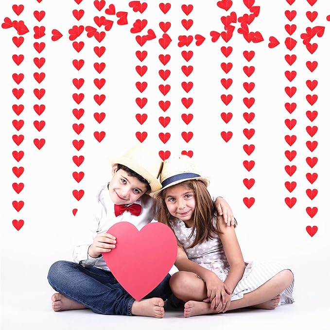 Red Heart Romantic Party-Decorations Garland - 62FT Glitter Special Night Galentines Hanging Streamers Banner, Girl Wedding Anniversary Baby Bridal Shower Birthday Decor Supplies Hugtmr