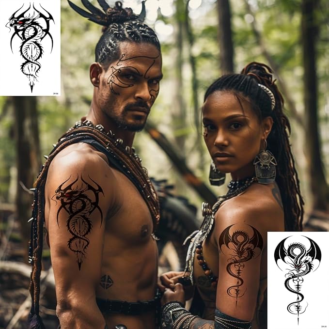 Temporary Tattoos for Men Women Fake Tribal Dragon Tattoo Stickers Waterproof Large 10 Sheets
