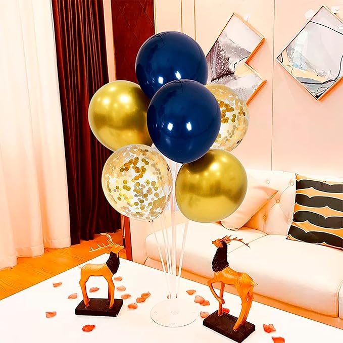 6 Set Balloon Stand with Blue and Gold Balloons Centerpiece Table Decorations for Birthday Wedding Anniversary Father's Day Retirement New Years Graduation Decorations Class of 2025